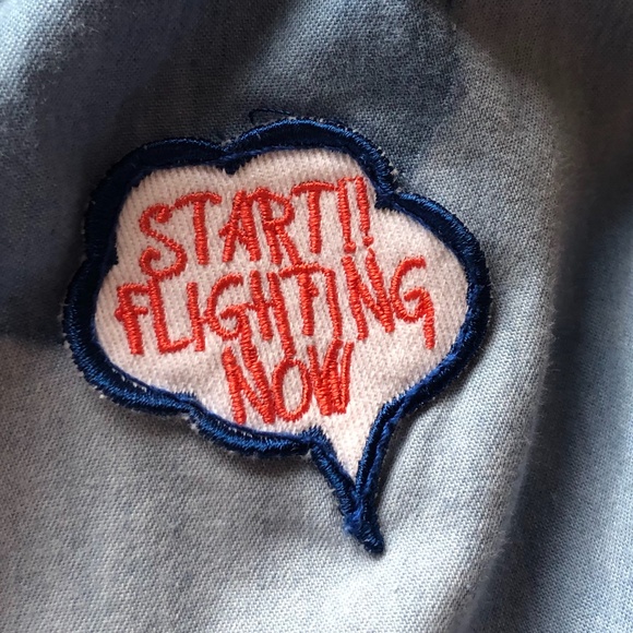 Rare A02 Brand Cat Cotton Distressed Denim Button up Shirt Dress Womens Sz Small - Picture 8 of 9